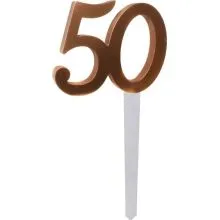 Zlata številka "50", lesena, na  palčki, 25cm