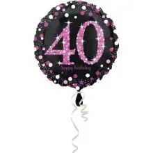 Balon napihljiv, za helij, Happy Birthday, "40", belo/roza pikice, 45cm