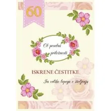 Voščilo, čestitka - rumena, roza cvetje, Ob posebni priložnosti, 60