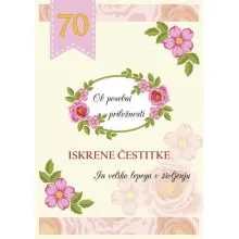 Voščilo, čestitka - rumena, roza cvetje, Ob posebni priložnosti, 70