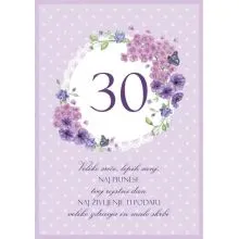 Voščilo, čestitka - vijolična, cvetja, Veliko sreče, lepih sanj, 30