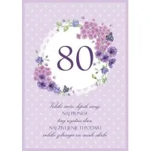 Voščilo, čestitka - vijolična, cvetja, Veliko sreče, lepih sanj, 80