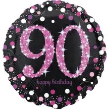 Balon napihljiv, za helij, Happy Birthday, "90", belo/roza pikice, 45cm
