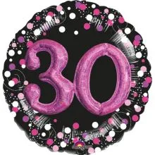 Balon napihljiv, za helij, 3D Efekt, "30", belo/roza pikice, 81cm