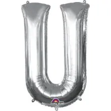Balon napihljiv, za helij, srebrn, črka "U", 83cm