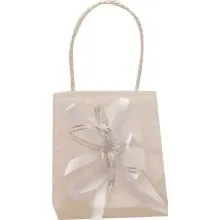 Vrečka darilna, 8x4 cm, tekstilna, bela z rožico, sort