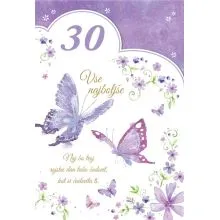 Voščilnica velika, rojstni dan, ženska, Vse najboljše za 30. rojstni dan, vijolična, bleščice