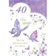 Voščilnica velika, rojstni dan, ženska, Vse najboljše za 40. rojstni dan, vijolična, bleščice
