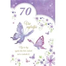 Voščilnica velika, rojstni dan, ženska, Vse najboljše za 70. rojstni dan, vijolična, bleščice