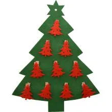 Božična smreka iz filca 27cm, z malimi rdečimi smrekcami na kljupici, 10kom