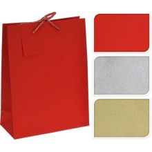 Darilna vrečka božična, enobarvna z glitri, 23x17.5x8cm, sort.