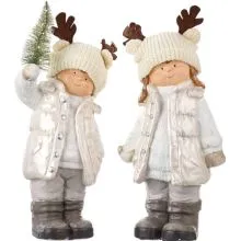 Fantek ali punčka iz polimase s pleteno kapo in božično jelko/kroglo z LED lučko, 21x21x49cm