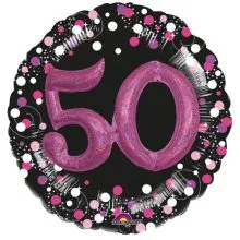 Balon napihljiv, za helij, 3D Efekt, "50", belo/roza pikice, 81cm