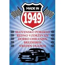 Voščilo, čestitka - modra, avto, made in 1949 - bleščice/zlatotisk