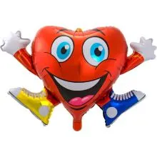 Balon napihljiv, za helij, srček rdeč z rokami in nogami, 90x57cm