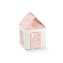 Darilna škatla kartonska, "CASETTA" hiška roza, 55x55x80mm