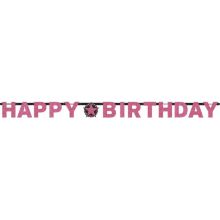 Girlanda iz papirja, "Happy Birthday", črno/roza, 2.13m