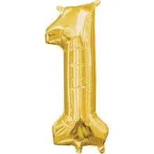 Balon napihljiv, "1", zlati, 40cm + palčka za napihnit