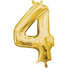 Balon napihljiv, "4", zlati, 40cm + palčka za napihnit