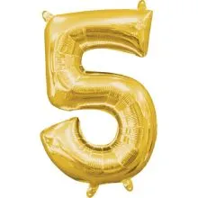 Balon napihljiv, "5", zlati, 40cm + palčka za napihnit