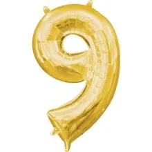 Balon napihljiv, "9", zlati, 40cm + palčka za napihnit