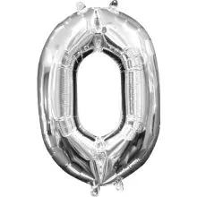 Balon napihljiv, "0", srebrni, 40cm + palčka za napihnit
