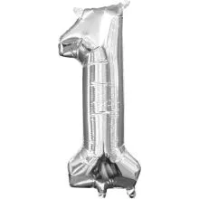 Balon napihljiv, "1", srebrni, 40cm + palčka za napihnit