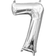Balon napihljiv, "7", srebrni, 40cm + palčka za napihnit
