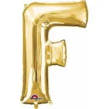 Balon napihljiv, "F", zlati, 40cm + palčka za napihnit