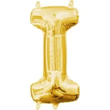 Balon napihljiv, "I", zlati, 40cm + palčka za napihnit
