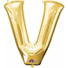 Balon napihljiv, "V", zlati, 40cm + palčka za napihnit