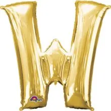 Balon napihljiv, "W", zlati, 40cm + palčka za napihnit