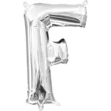 Balon napihljiv, "F", srebrni, 40cm + palčka za napihnit