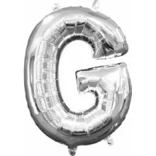 Balon napihljiv, "G", srebrni, 40cm + palčka za napihnit