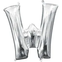 Balon napihljiv, "W", srebrni, 40cm + palčka za napihnit