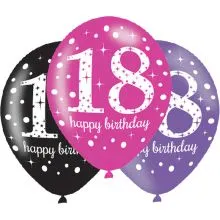 Baloni iz lateksa, "18", 6kom, (2x črn, 2x roza, 2x vijoličen), 30cm