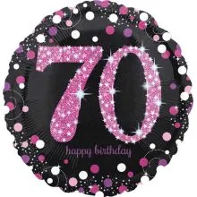 Balon napihljiv, za helij, Happy Birthday, "70", belo/roza pikice, 45cm