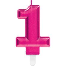 Svečka za torto v obliki številke,"1", roza, 9cm