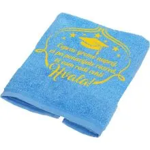 Brisača "Čeprav gremo naprej,..", aqua 100x5Ocm 100% bombaž