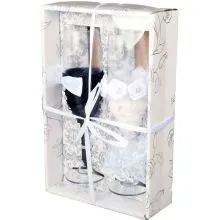 Kozarca za šampanjec, dekorativna, v poročnih oblačilih, v darilni škatli 5x22,5cm 2/1 črn/bel