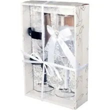 Kozarca za šampanjec v poročnih oblačilih z gumbi, v darilni škatli, 2/1, 5x22.5cm