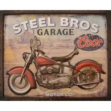 Slika kovinska  motor Steel Bros garage 44x54x3cm