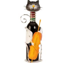 Stojalo za steklenice maček s kontrabasom, kovina, 11x26 cm