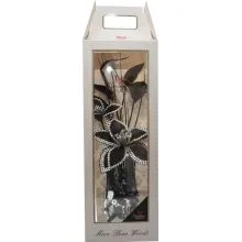Vaza dekorativna s šopkom rož - črne s srebrno obrobo in biserčki, pvc/karton embalaža 46cm