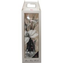 Vaza dekorativna s šopkom rož srebrna z obrobo in biserčki, pvc/karton embalaža 46cm