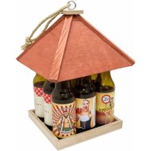 Nosilka za pivo ptičja hišica les/rdeča streha