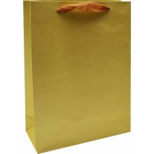Vrečka darilna, 24x18x8 cm, zlata, biserni videz, zlate bleščice