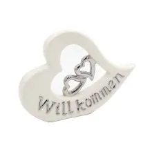Srce z majhnimi srci, Willkommen, porcelan, 15x21x3cm