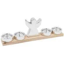 Svečnik za 4 čajne sveče z angelom, 30.5X5.3X10.5cm, porcelan/les
