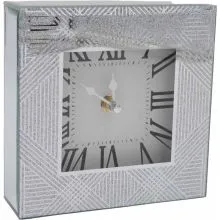 Ura namizna steklena, črte s srebrnimi bleščicami, 15x15x4.5cm